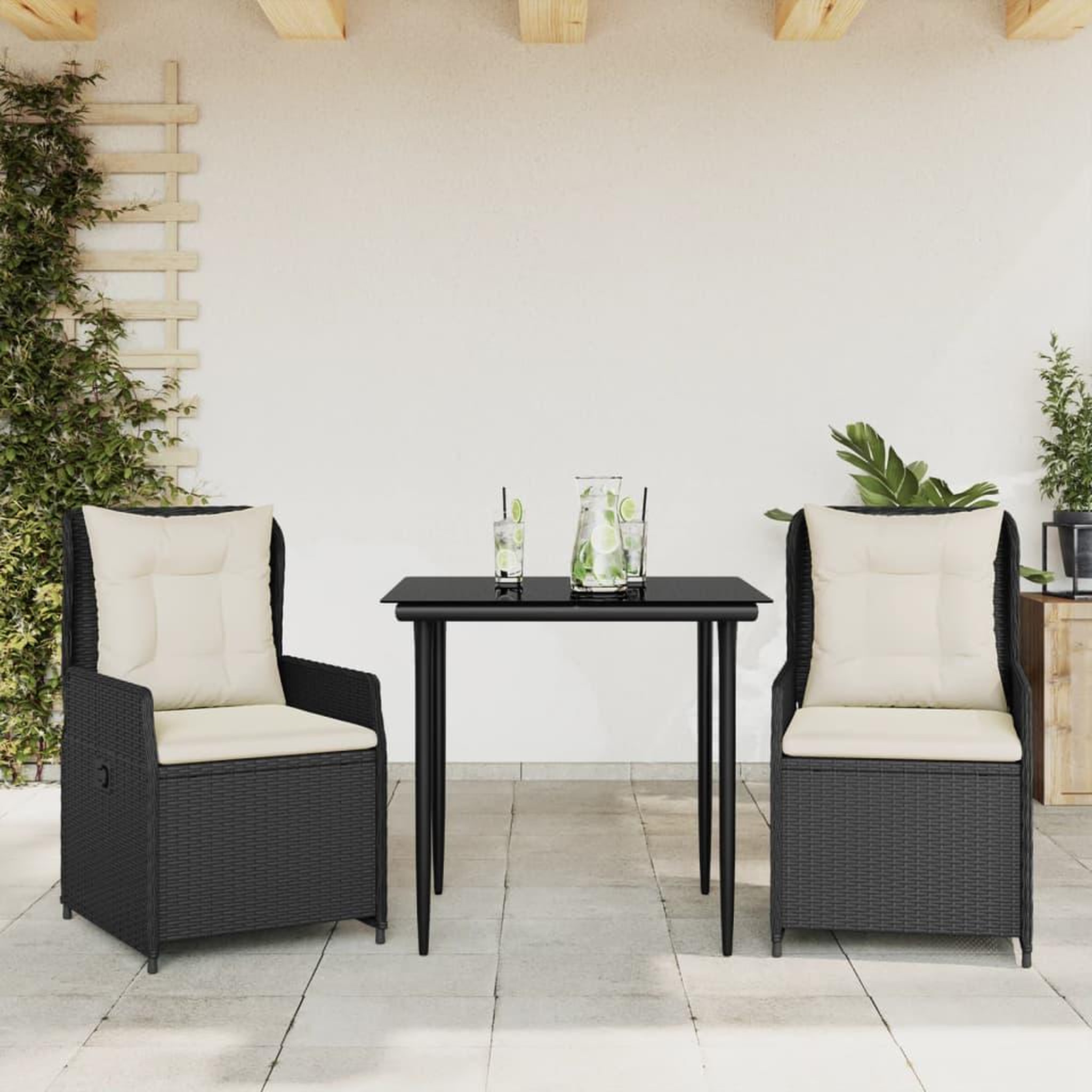 VIDAXL Ensemble a manger de jardin avec coussins 3 pcs Noir