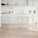 VIDAXL Barriere pour chiens et porte 4 panneaux blanc bois de peuplier