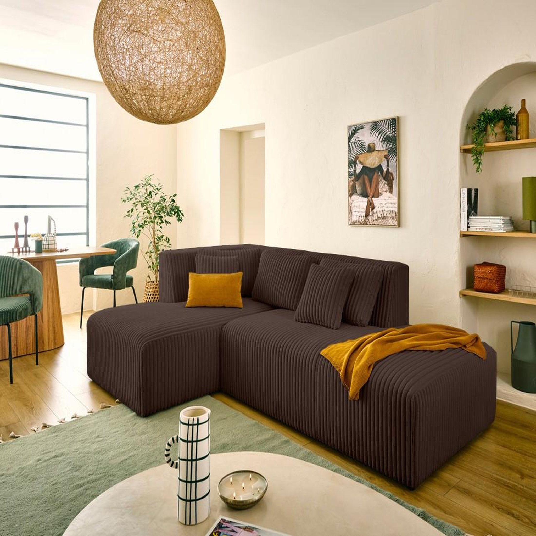 Voir la diapositive 1 : LISA DESIGN Victoire - canapé modulable d'angle gauche 4 places en velours côtelé grosses côtes