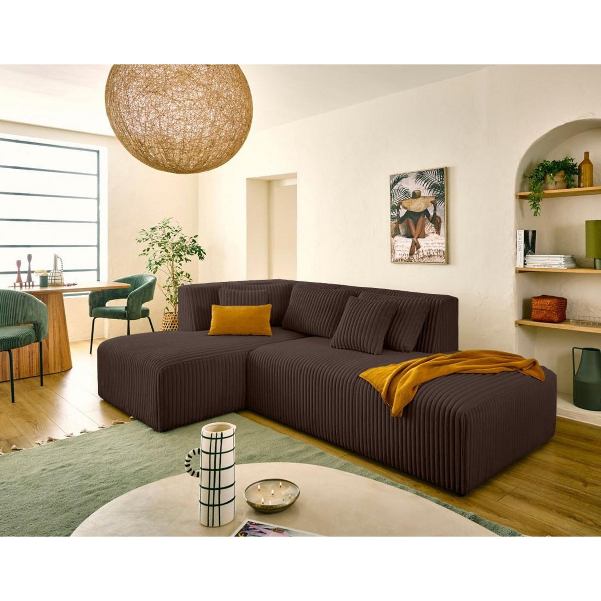 LISA DESIGN Victoire - canapé modulable d'angle gauche 4 places en velours côtelé grosses côtes