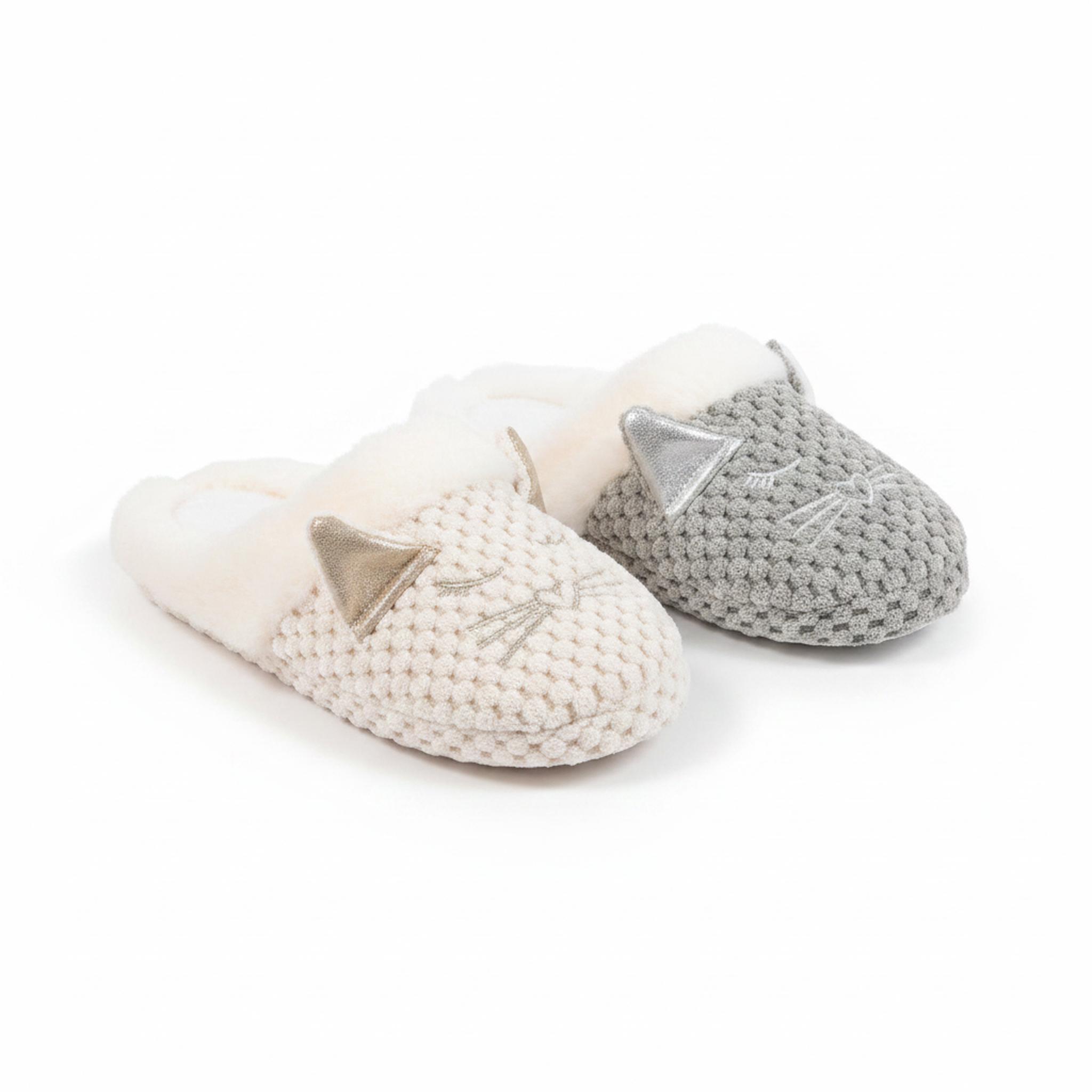 Voir la diapositive 1 : OZABI Ozabi pack 2 paires mules femme motif chat doublure fausse fourrure