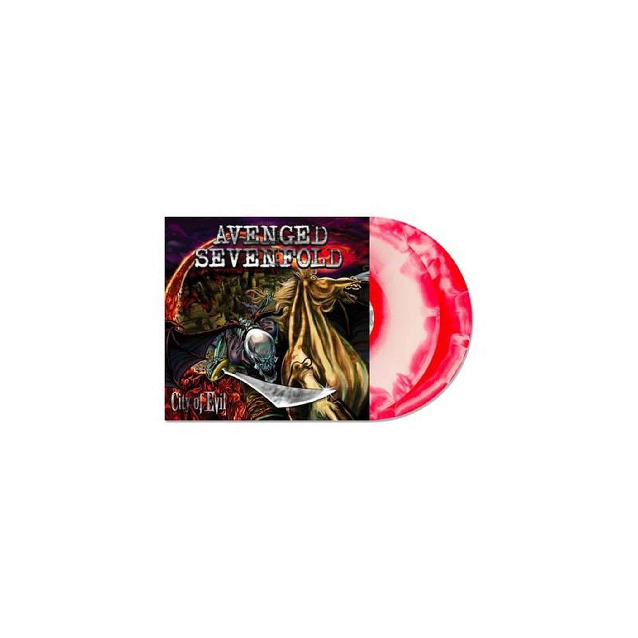 Vinyl lp avenged sevenfold city of evil, édition 2023, 2 disques, swirl rouge/blanc