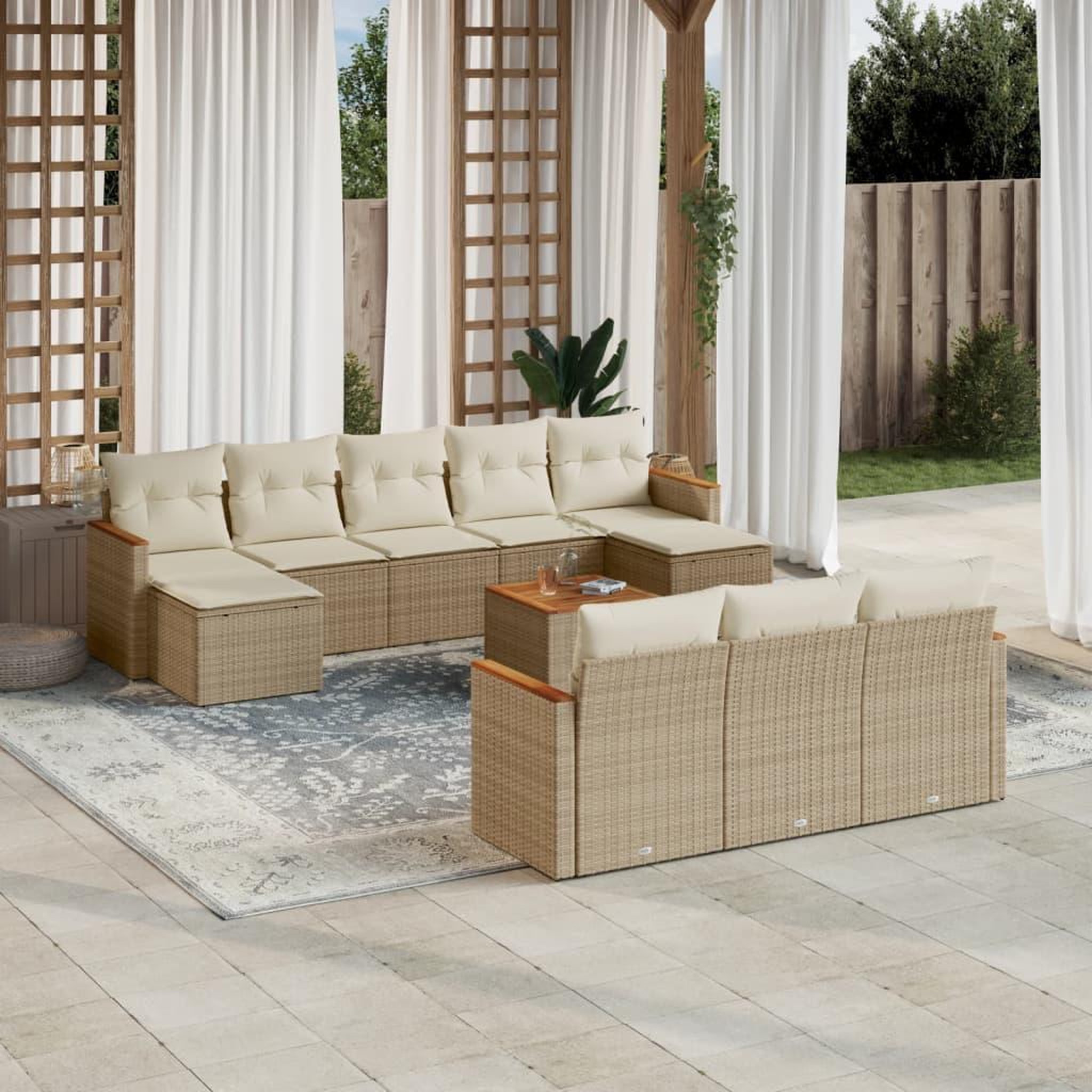 VIDAXL Salon de jardin 11 pcs avec coussins beige resine tressee