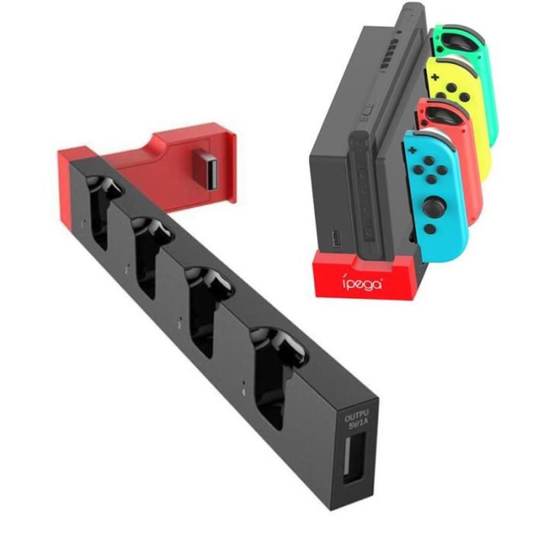 Voir la diapositive 2 : Station de charge USB 4 emplacements pour manettes Joy-Con Nintendo Switch (indicateur LED)