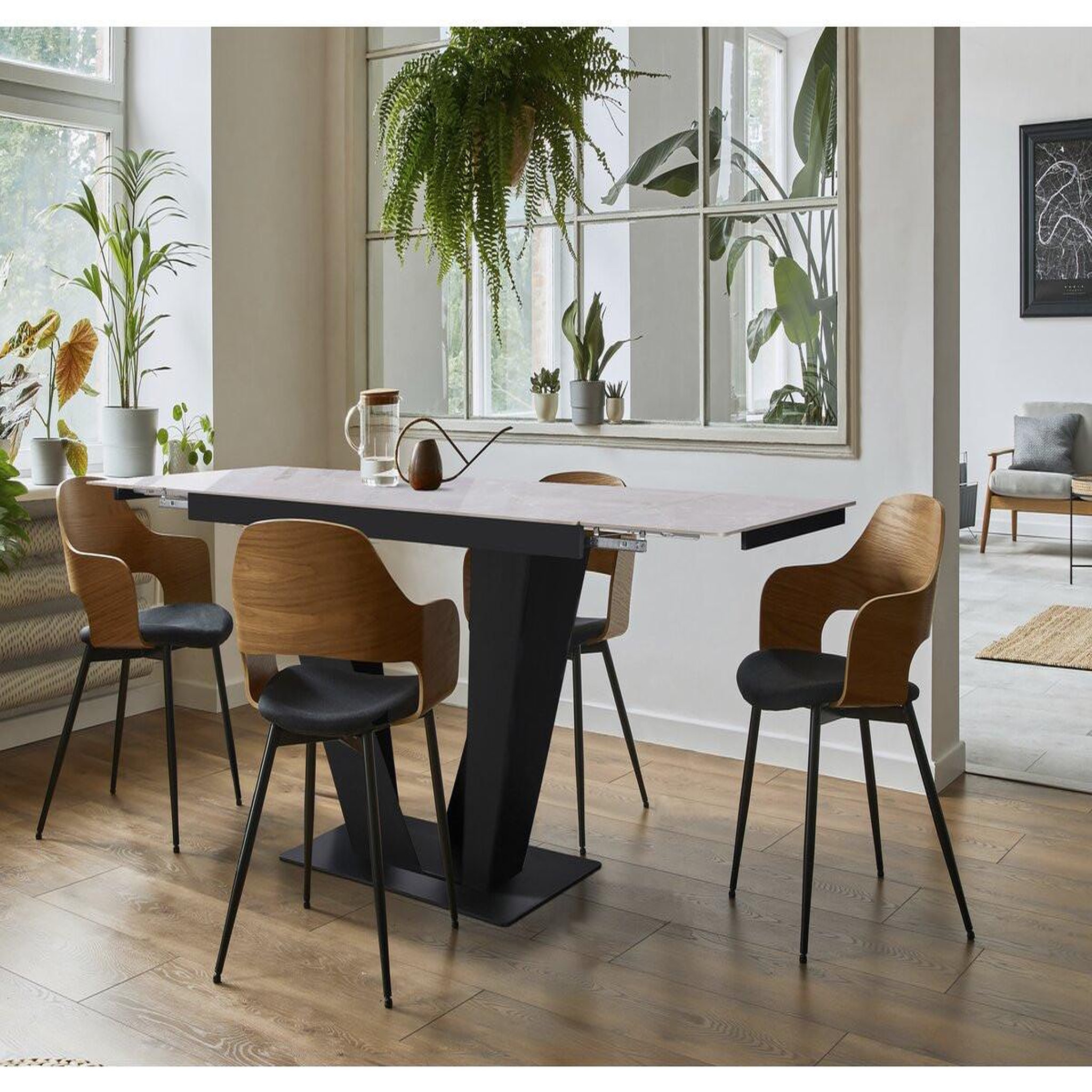 Voir la diapositive 2 : Habitat et Jardin Table à manger extensible en céramique - 160/240 cm - 6 à 10 personnes  Nova  - Gris marbré