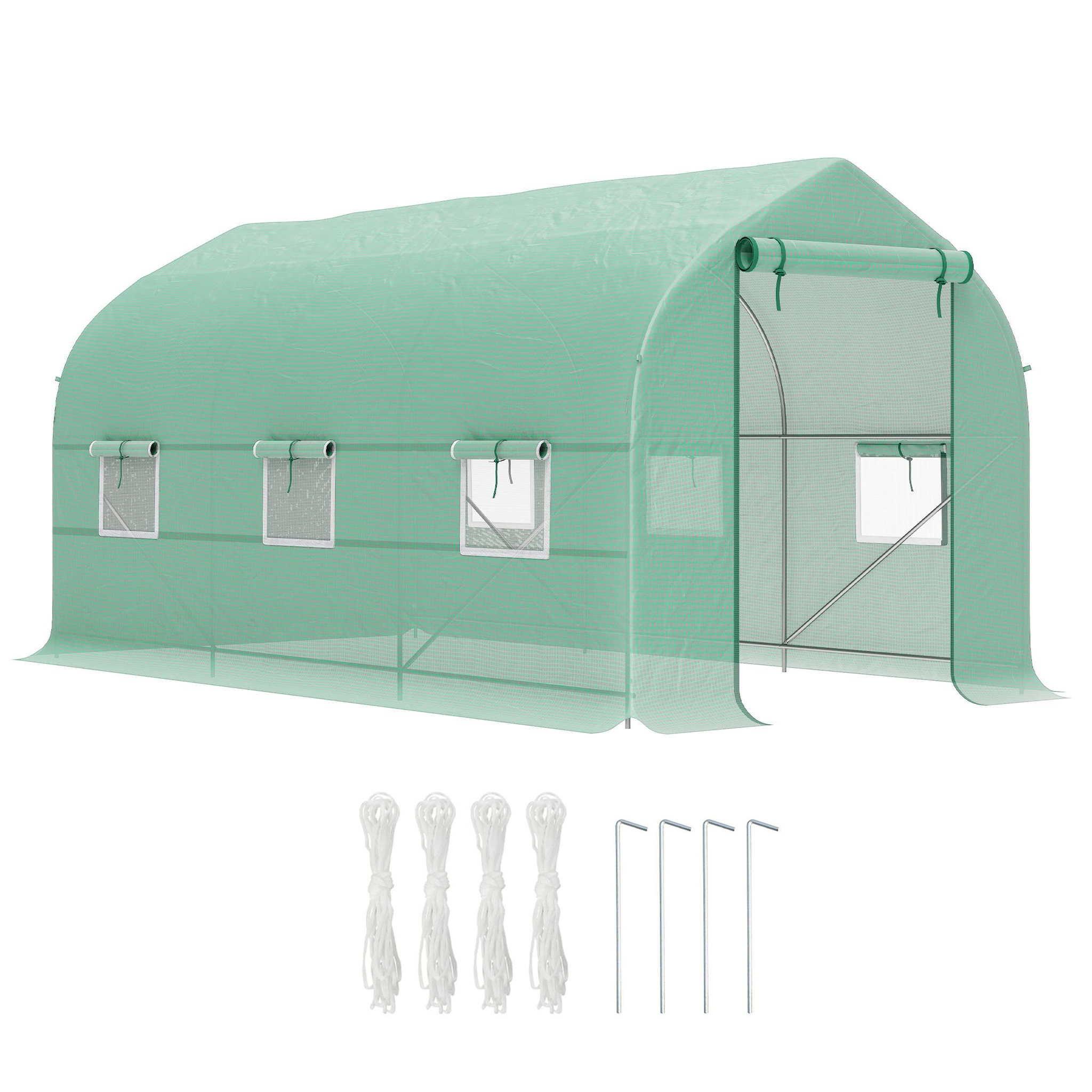 OUTSUNNY Serre tunnel de jardin 8 m² - 2 portes, 6 fenêtres - métal galvanisé bâche pe vert