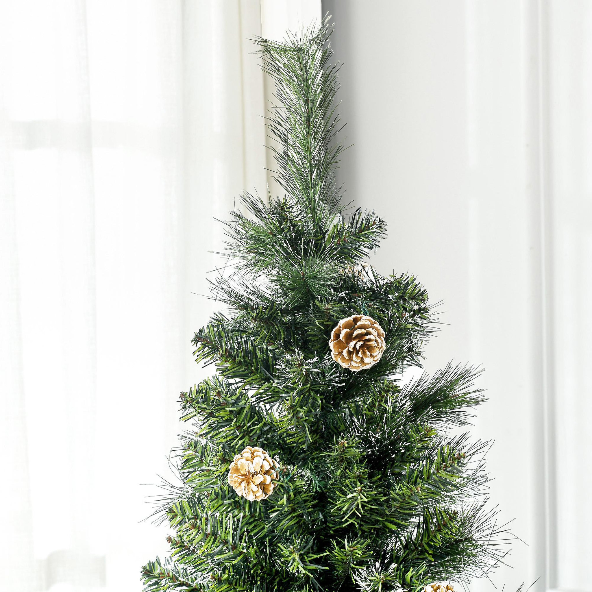 Voir la diapositive 4 : HOMCOM Sapin de noël artificiel aspect enneigé ø 65 x 180h cm 37 pommes de pin 618 branches épines imitation nordmann grand réalisme