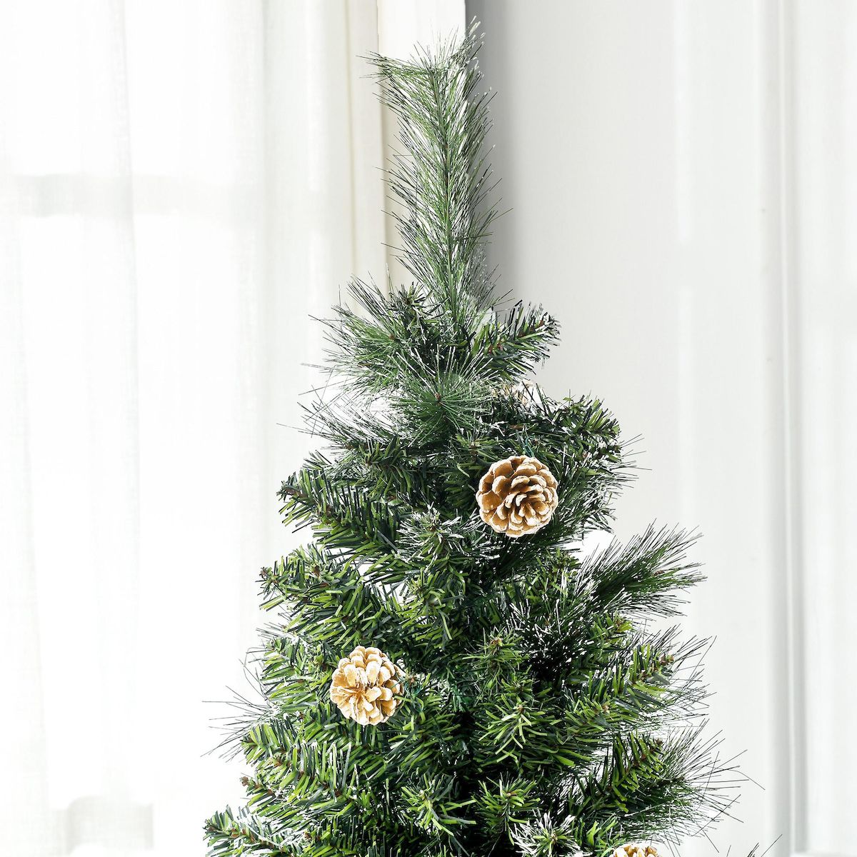 HOMCOM Sapin de Noël artificiel aspect enneigé Ø 65 x 180H cm 37 pommes de pin 618 branches épines imitation Nordmann grand réalisme