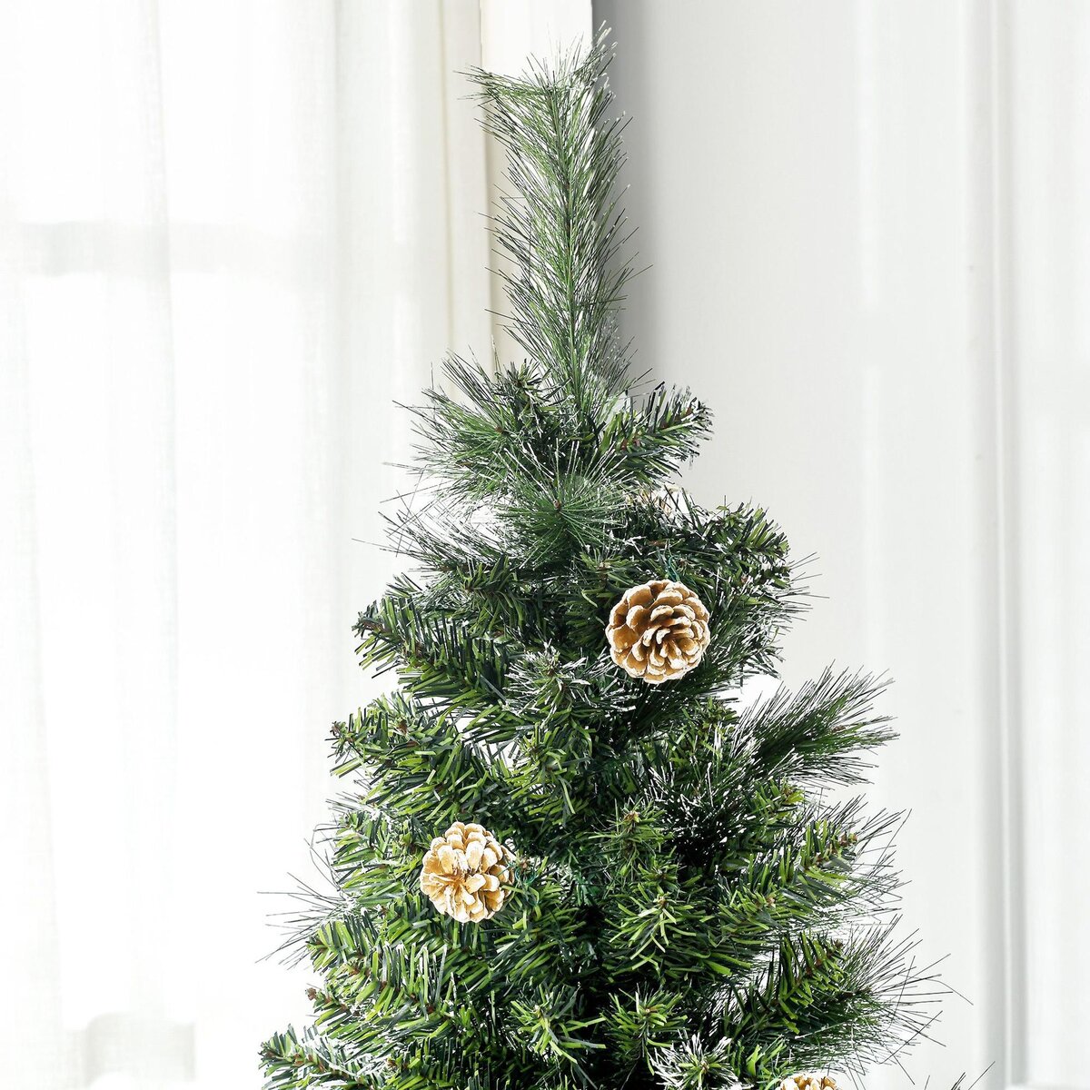 HOMCOM Sapin de Noël artificiel aspect enneigé Ø 65 x 180H cm 37 pommes de pin 618 branches épines imitation Nordmann grand réalisme