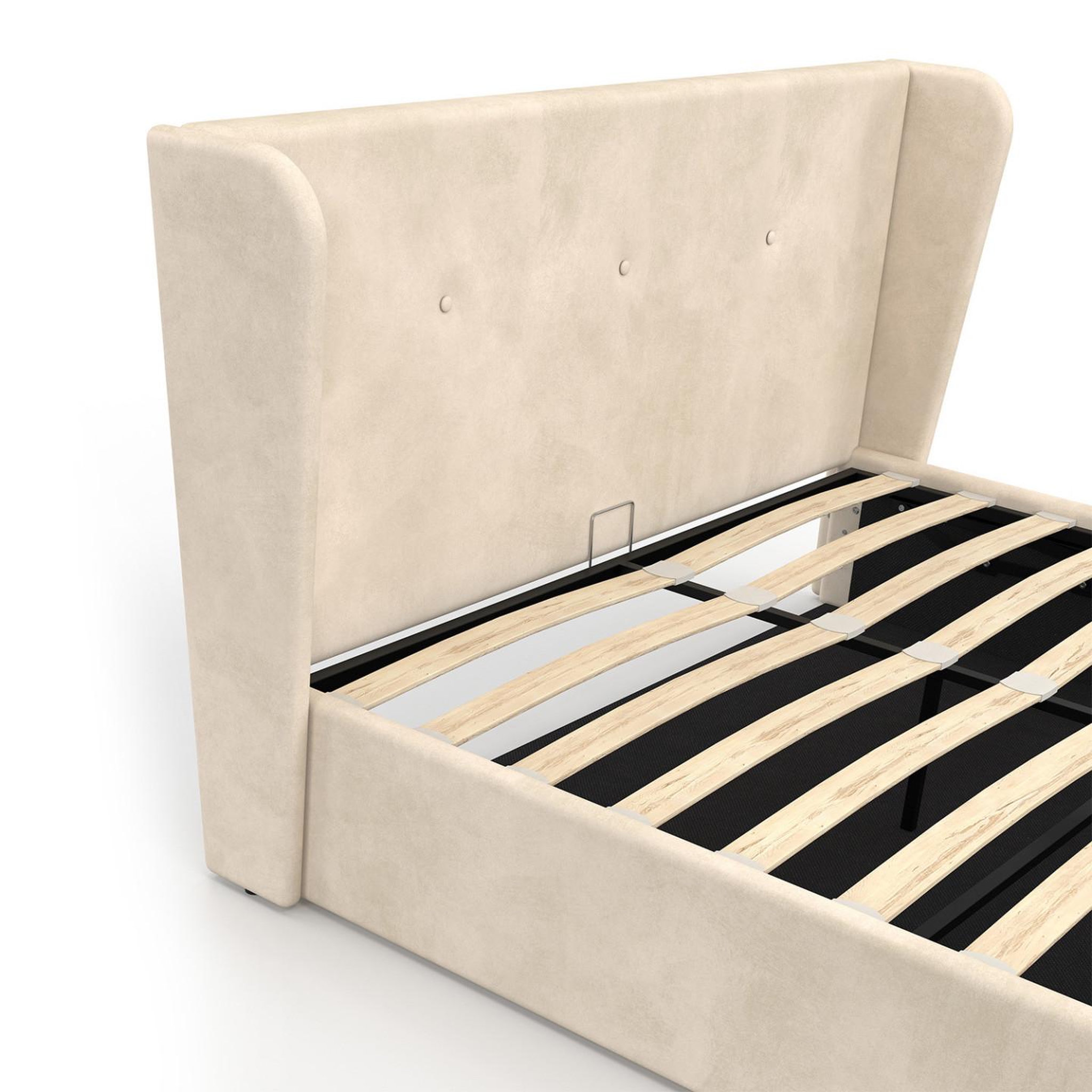 Voir la diapositive 6 : ID MARKET Lit coffre double orea avec tête de lit enveloppante et sommier 140 x 190 cm velours beige