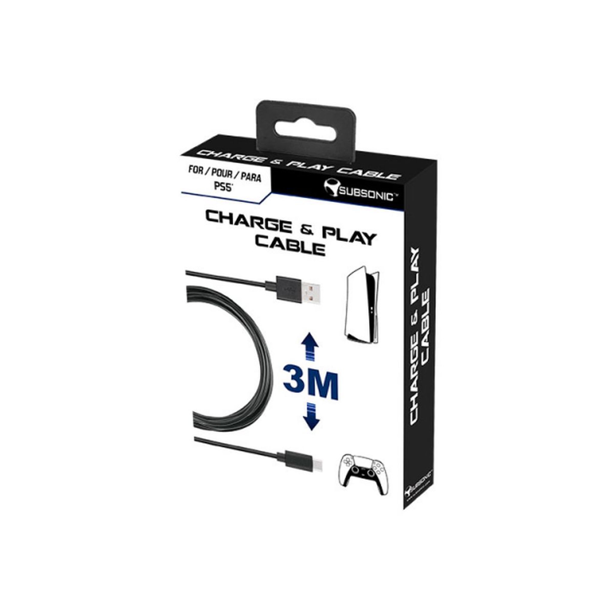 Voir la diapositive 2 : SUBSONIC Câble de Recharge 3 M PS5