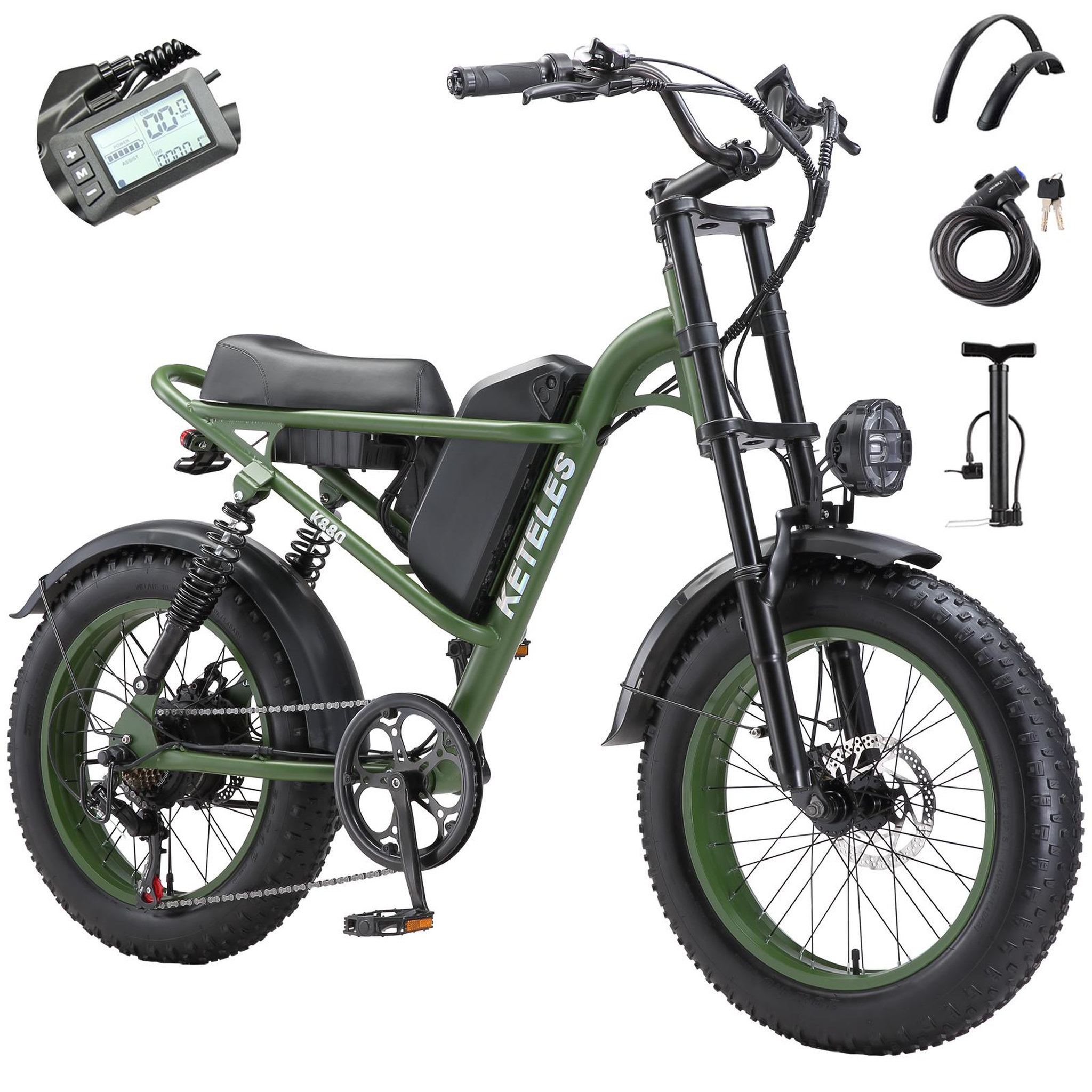 KETELES Vélo électrique tout suspendu keteles k880. Coloris disponibles : Vert, Noir