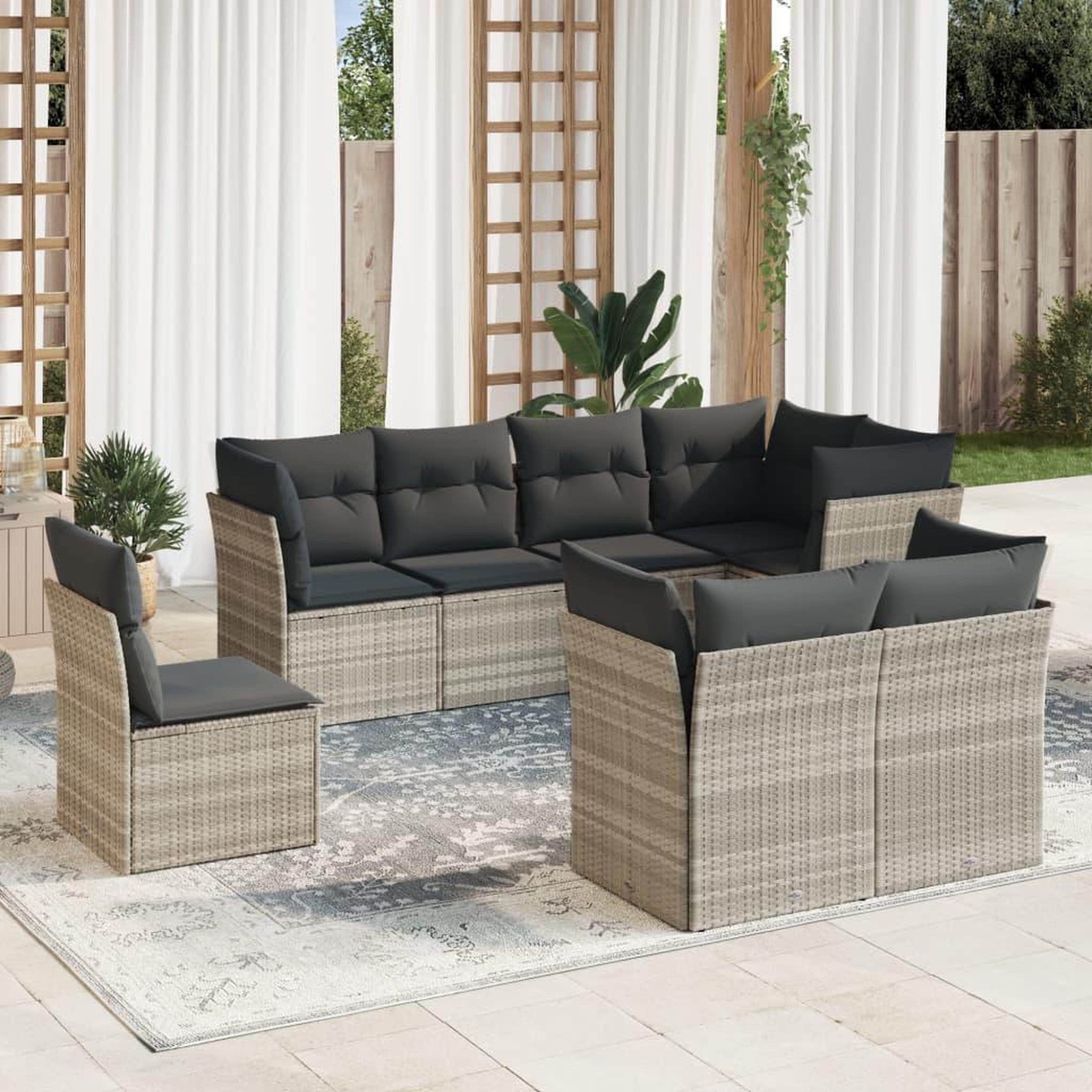 VIDAXL Salon de jardin 8 pcs avec coussins gris clair resine tressee