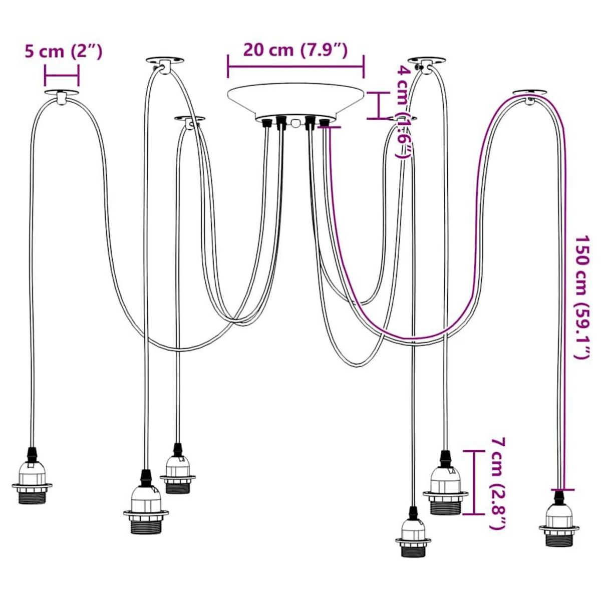 VIDAXL Lampe suspendue avec 6 porte-lampes E27 noir metal