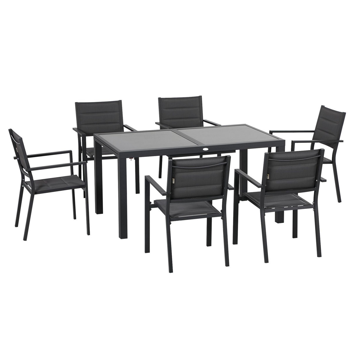 OUTSUNNY Ensemble de jardin 6 personnes chaises empilables table extensible 150/210L cm alu. teslin gris