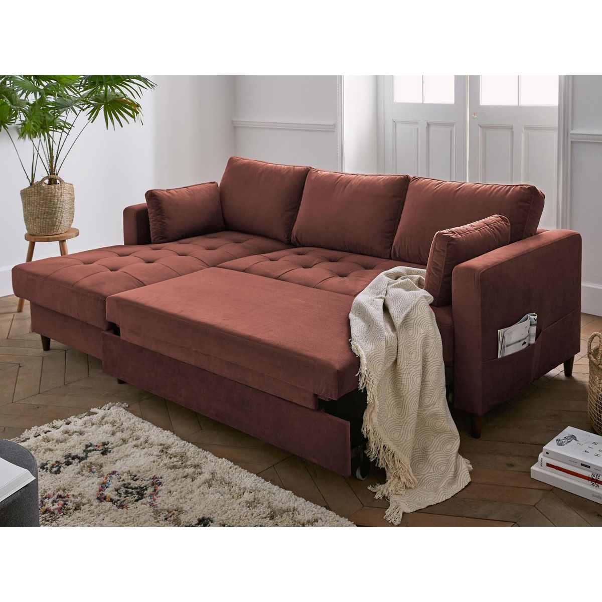 LISA DESIGN Anna - canapé d'angle gauche - 4 places - convertible avec coffre - en velours