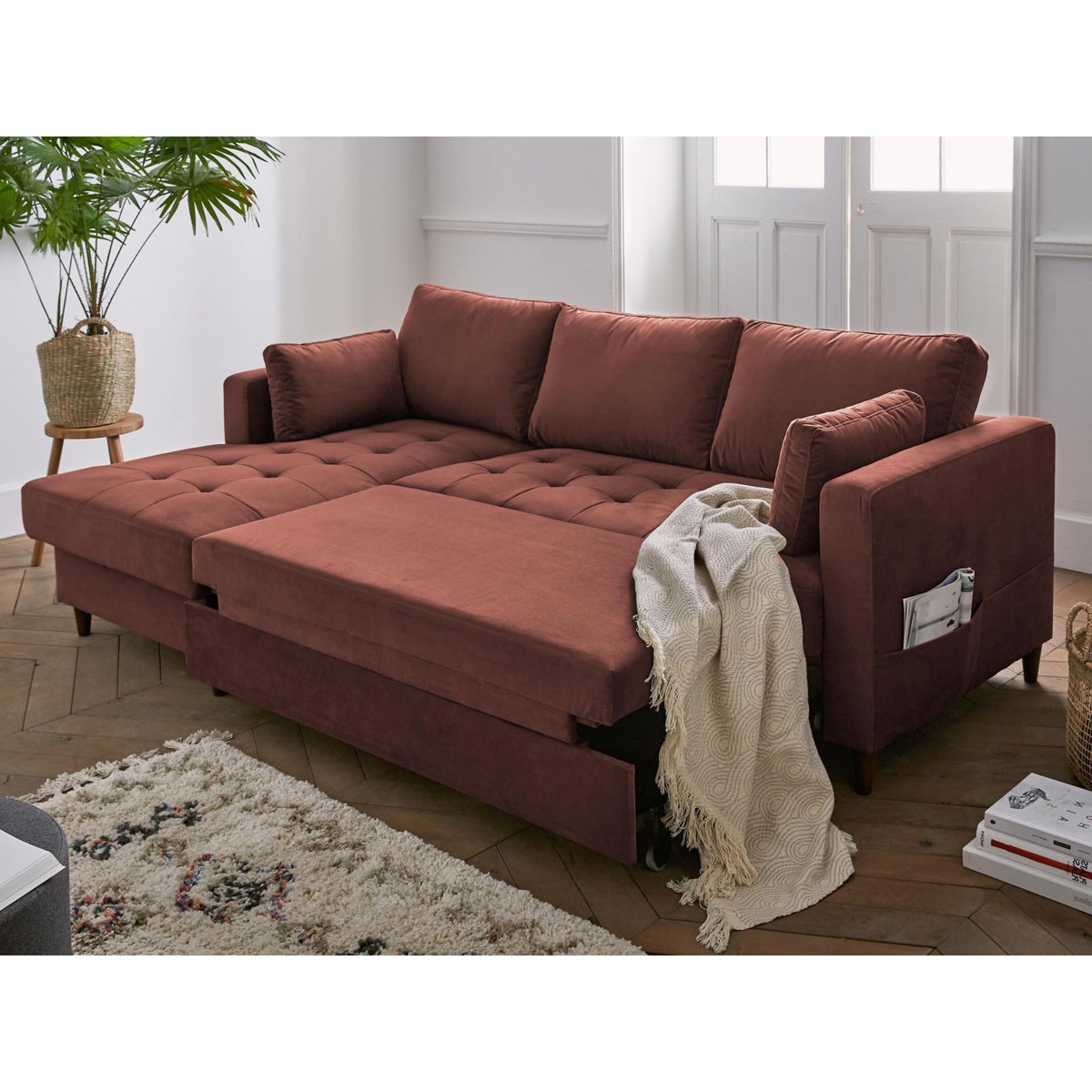 LISA DESIGN Anna - canapé d'angle gauche - 4 places - convertible avec coffre - en velours