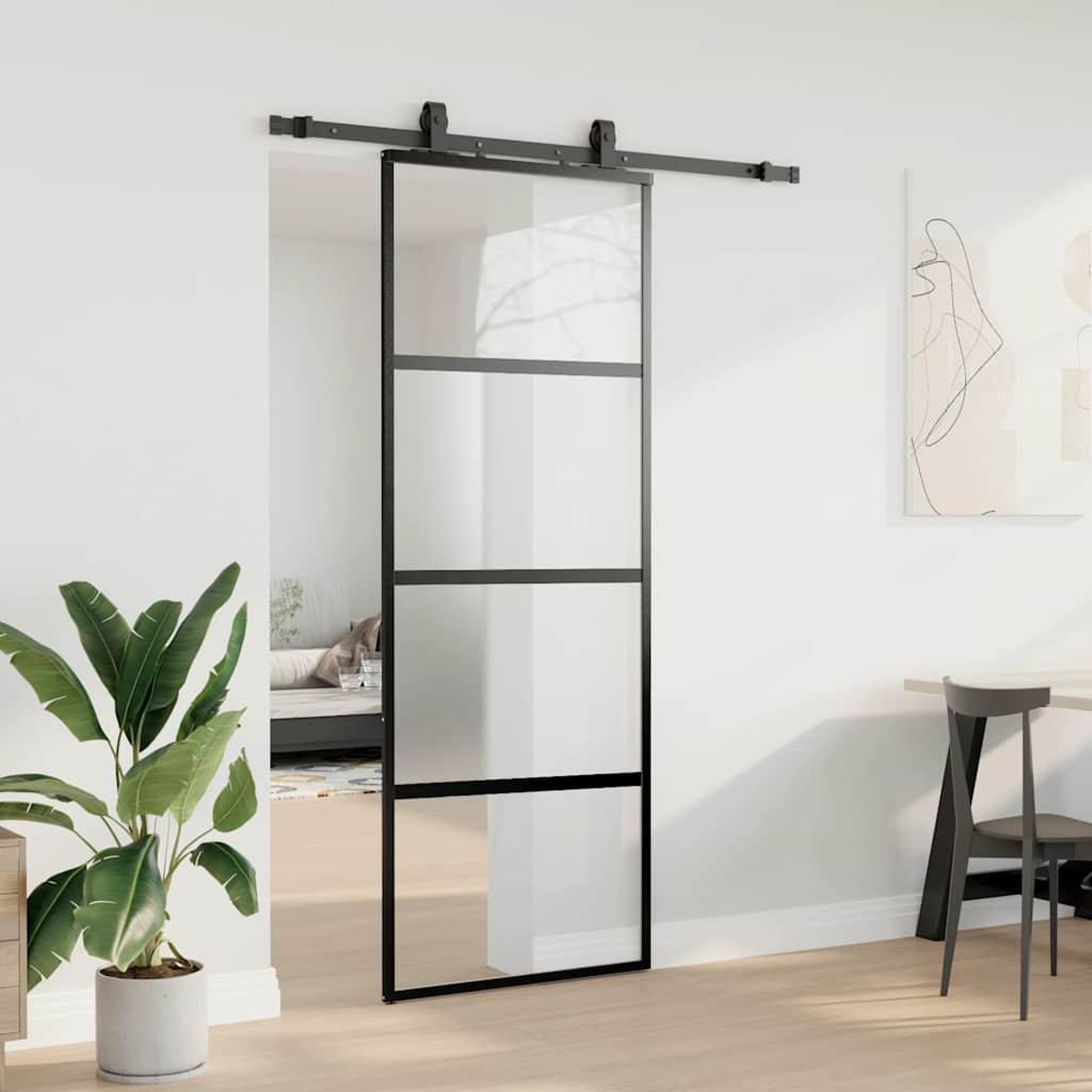 Voir la diapositive 3 : VIDAXL Porte coulissante kit quincaillerie noir 76x205 cm verre trempe