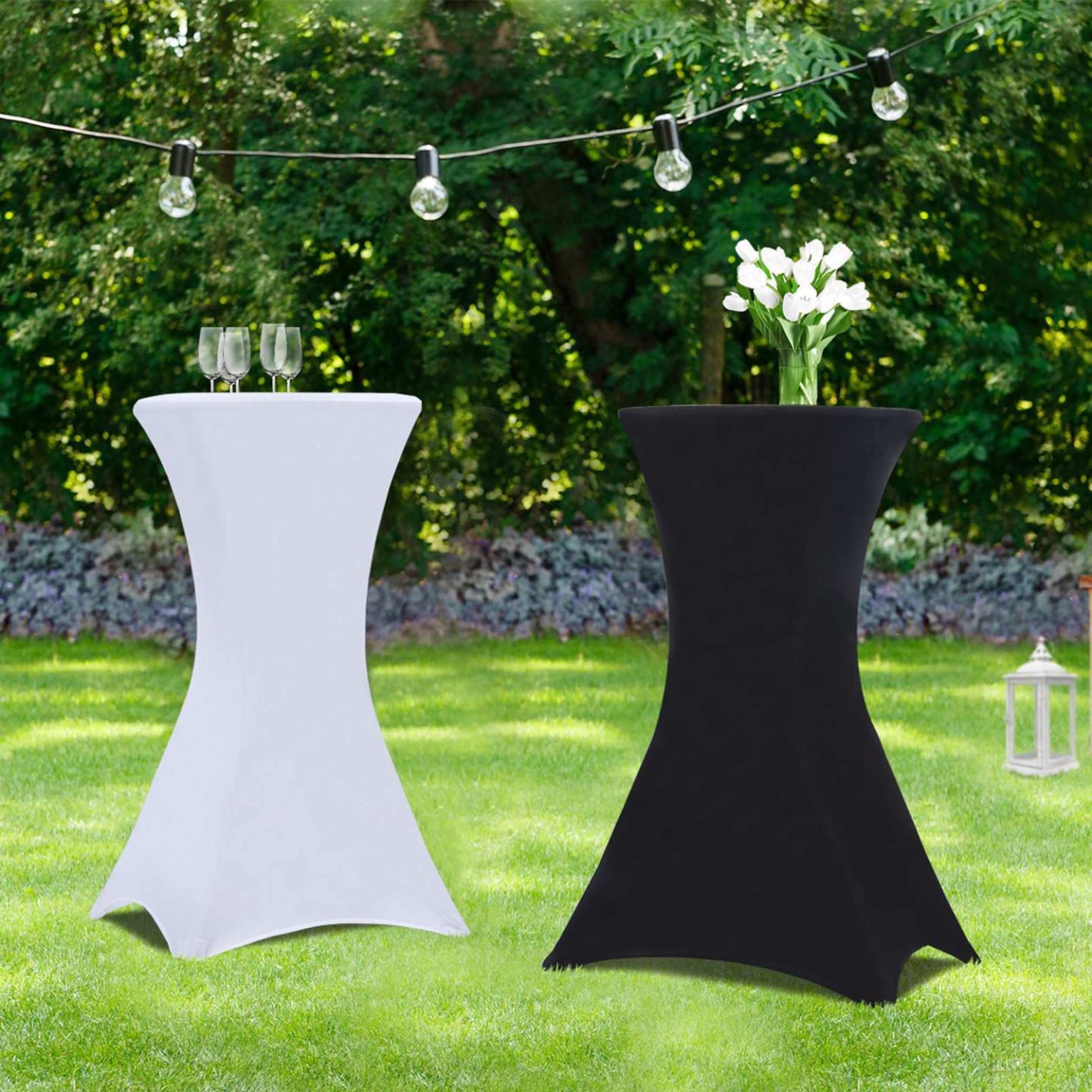 Voir la diapositive 5 : ID MARKET Lot de 2 housses blanches pour table haute pliante 105 cm