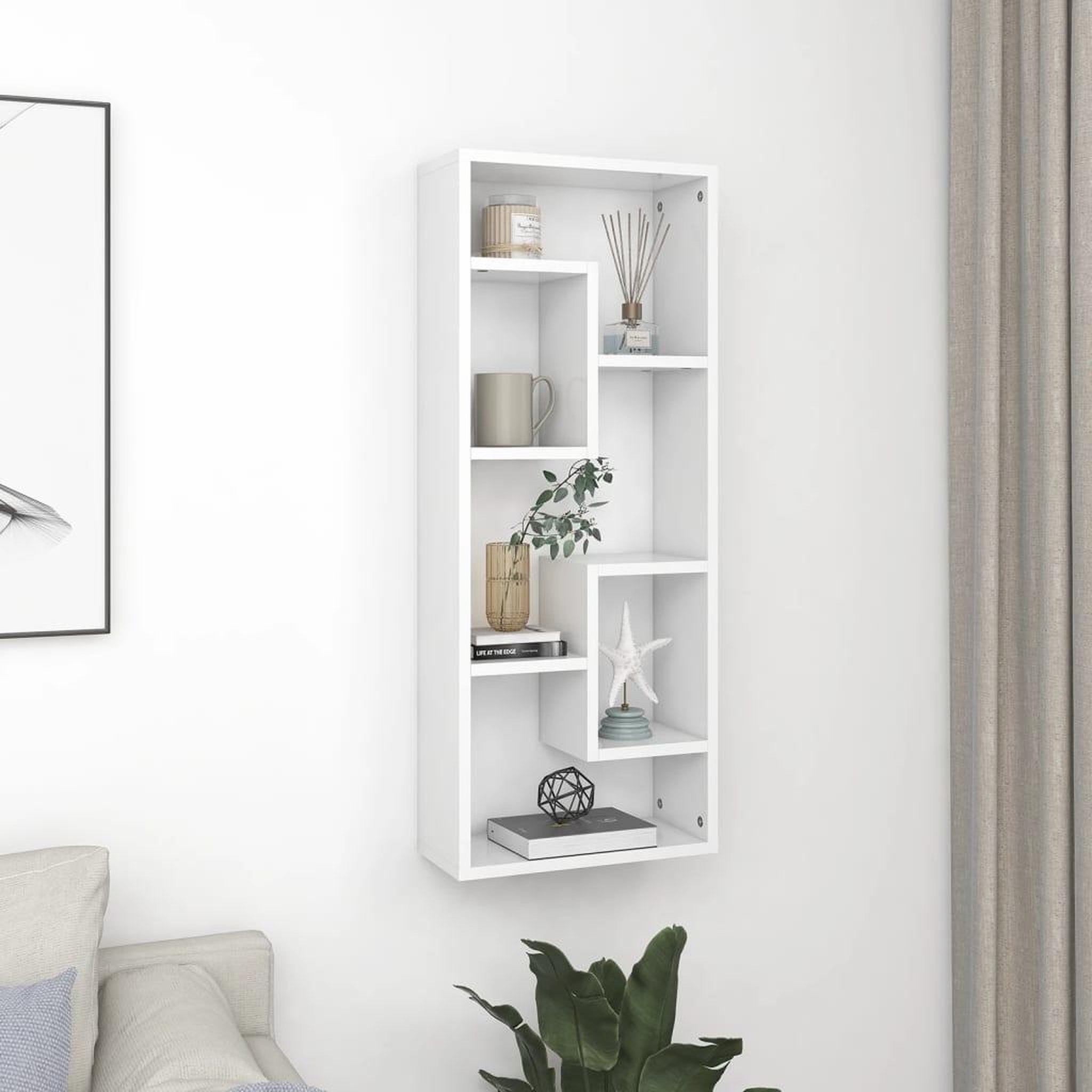 Voir la diapositive 1 : VIDAXL Etagere murale Blanc 36x16x90 cm Bois d'ingenierie