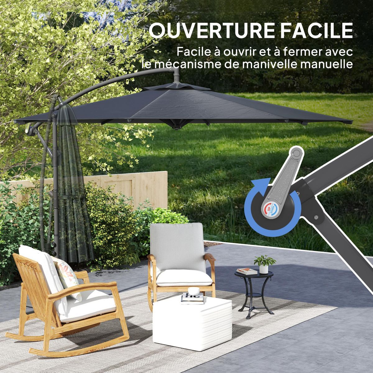 OUTSUNNY Parasol déporté octogonal inclinable rabattable diamètre 2,97 m parasol de jardin avec pied en croix noir