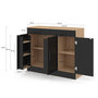 Voir la diapositive 5 : ID MARKET Buffet bas de cuisine 110 cm ALTO avec rangements façon hêtre et noir