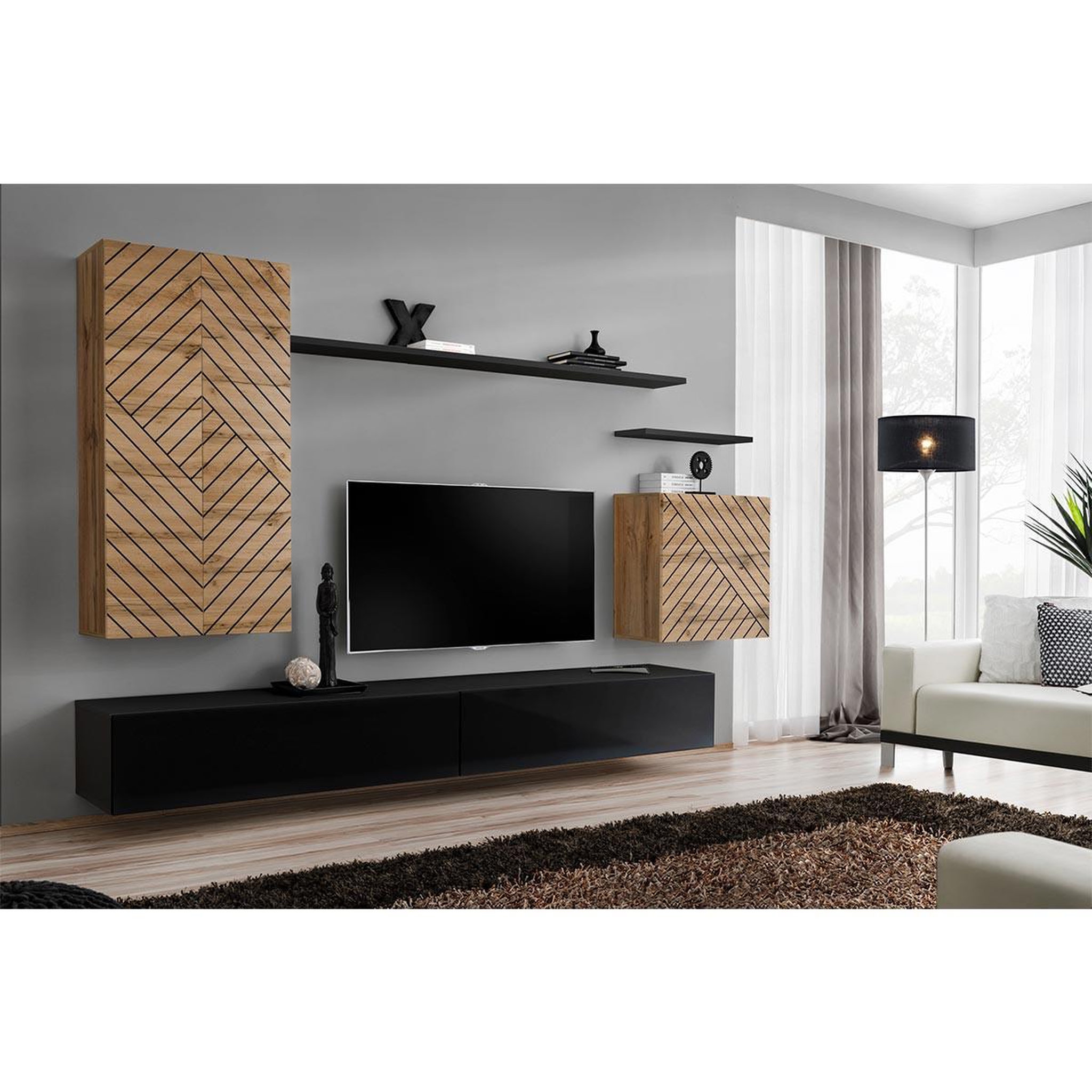 Voir la diapositive 2 : Paris Prix Ensemble meuble tv  switch lamel ii  270cm noir & naturel