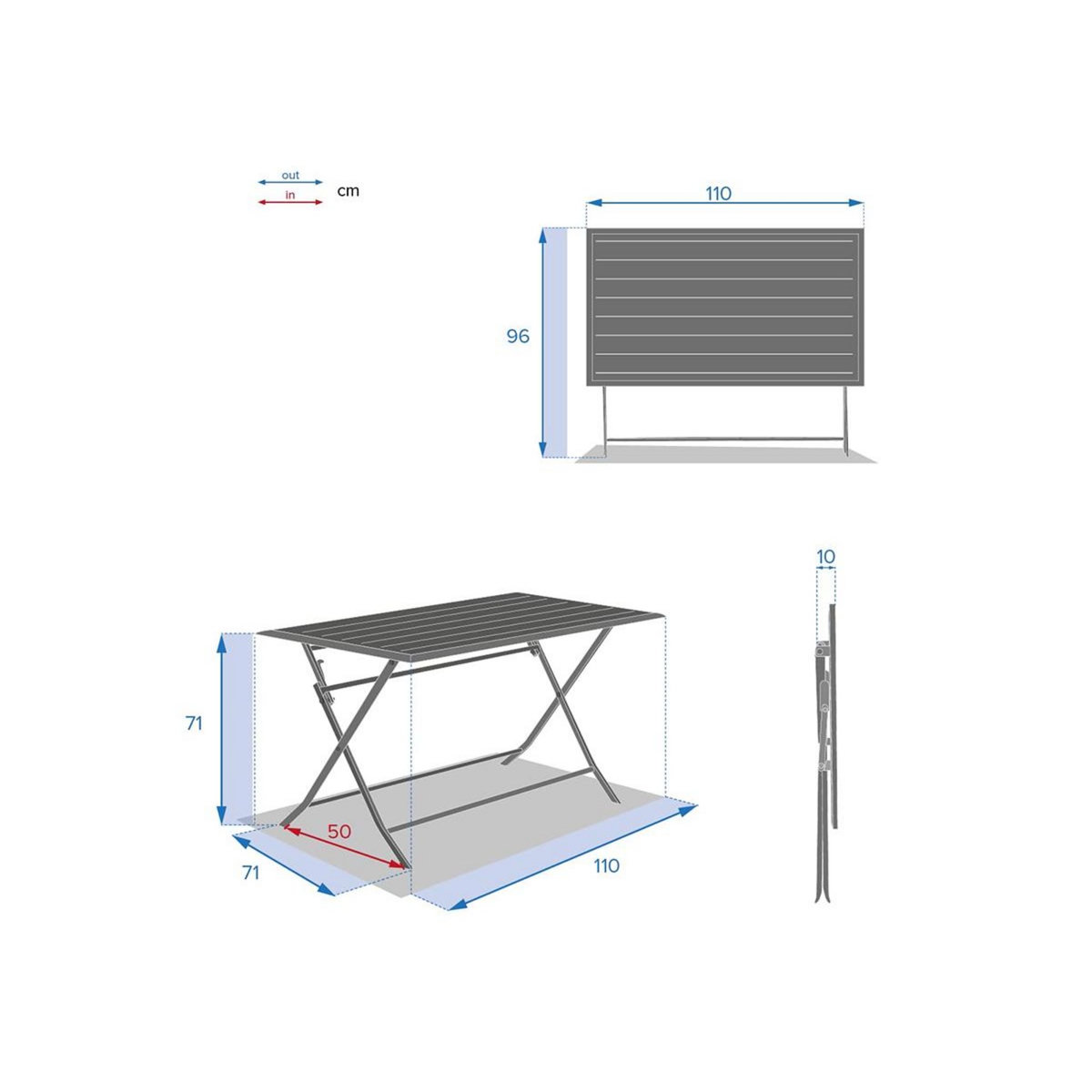 HESPERIDE Table pliante Azua - 4 Places