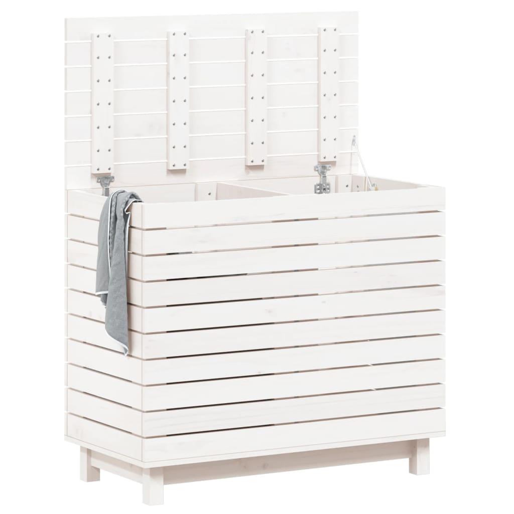 Voir la diapositive 3 : VIDAXL Panier a linge blanc 88,5x44x76 cm Bois massif de pin
