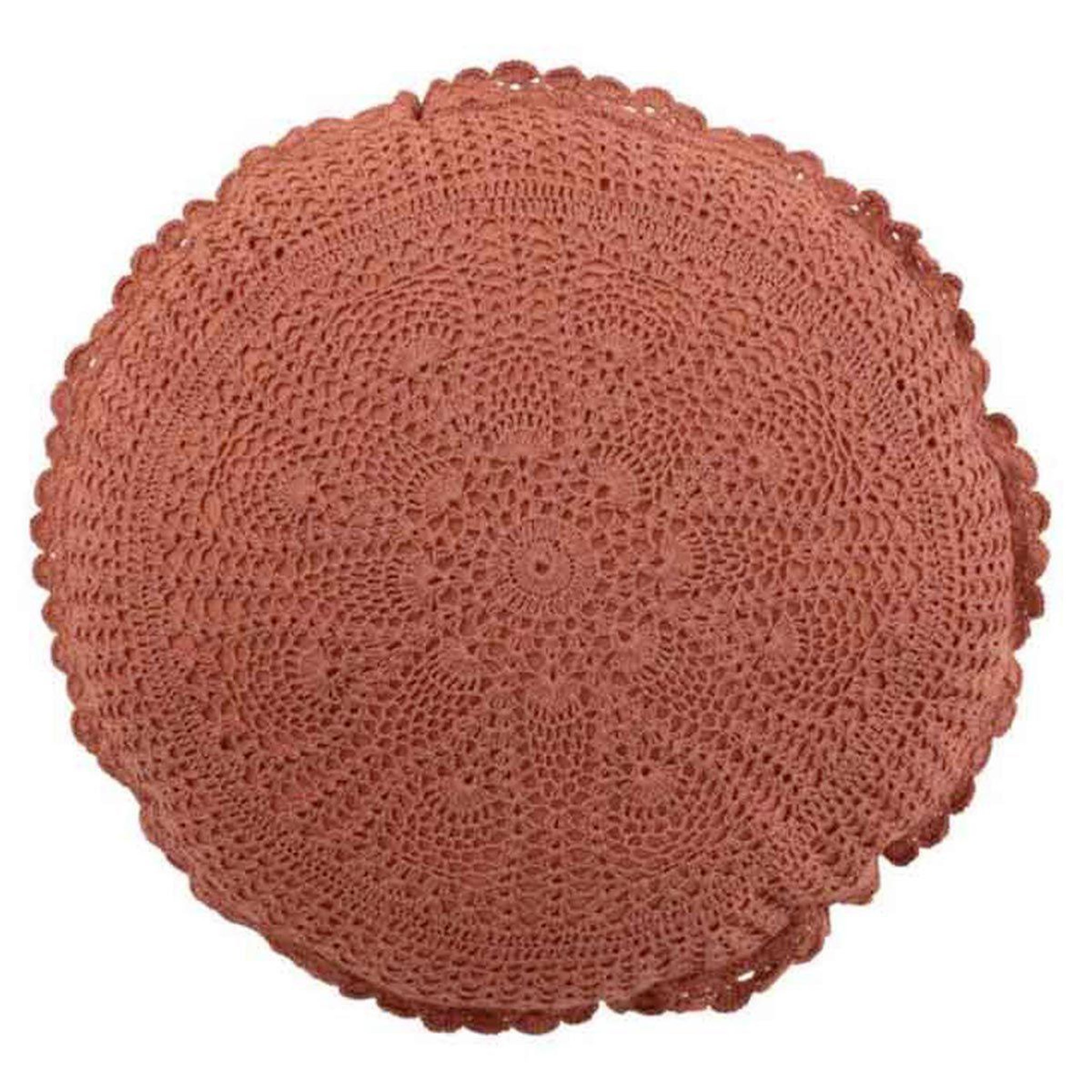 Voir la diapositive 1 : J-LINE Coussin rond déco  dentelle  40cm marron
