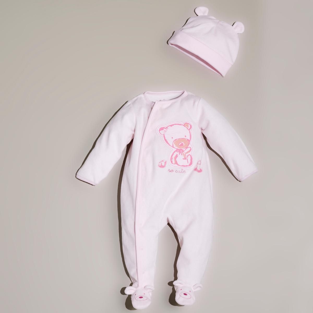 Pyjama en velours ouverture devant + bonnet