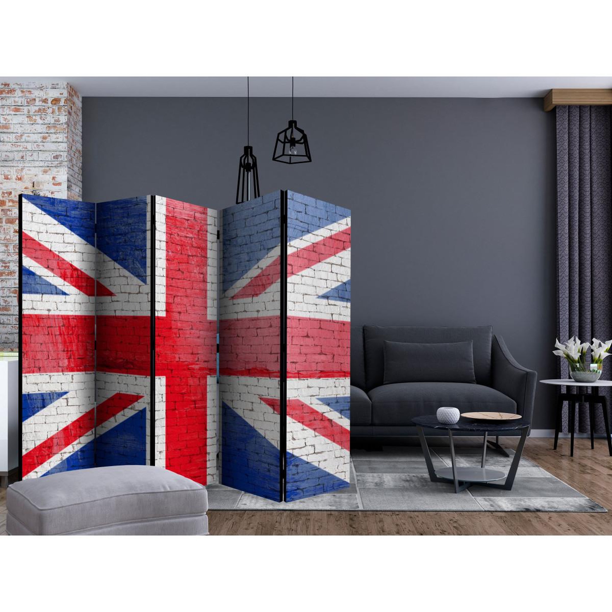 Voir la diapositive 2 : Paris Prix Paravent 5 volets  british flag  172x225cm