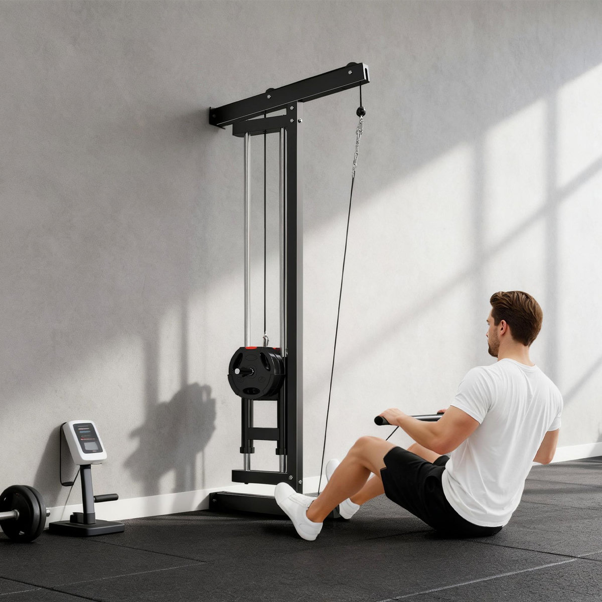 HOMCOM Lat pulldown machine poulie haute et basse - home lat machine murale - charge par disques
