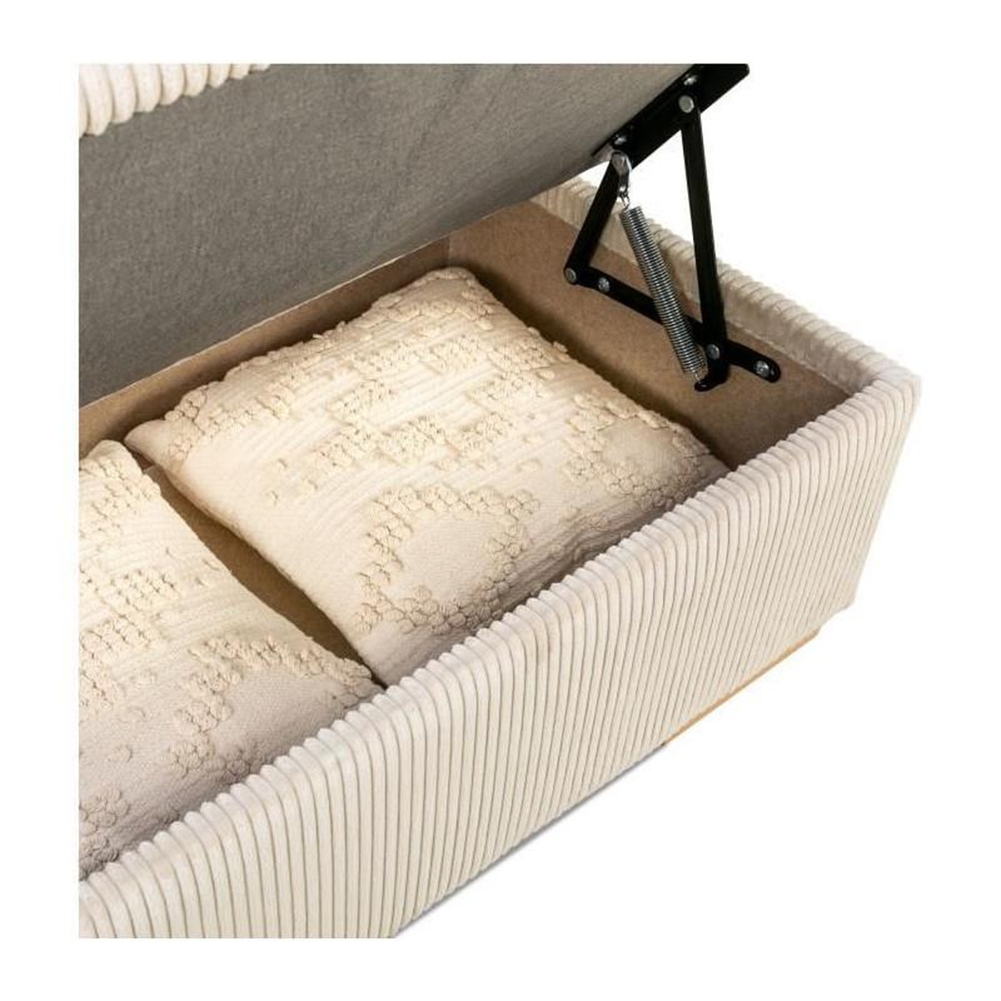 Voir la diapositive 6 : DAYTON Canapé d'angle convertible réversible 5 places DAYTONA - Velours côtelé beige - Coffre de rangement - L 260 x H 94 x P 216 c