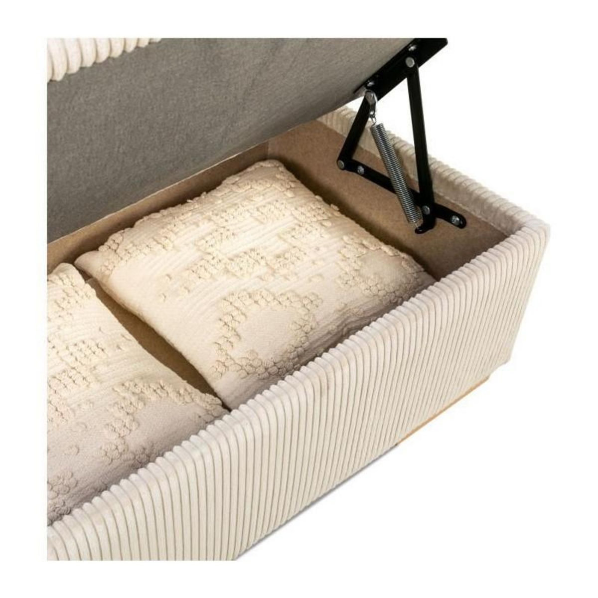 DAYTON Canapé d'angle convertible réversible 5 places DAYTONA - Velours côtelé beige - Coffre de rangement - L 260 x H 94 x P 216 c