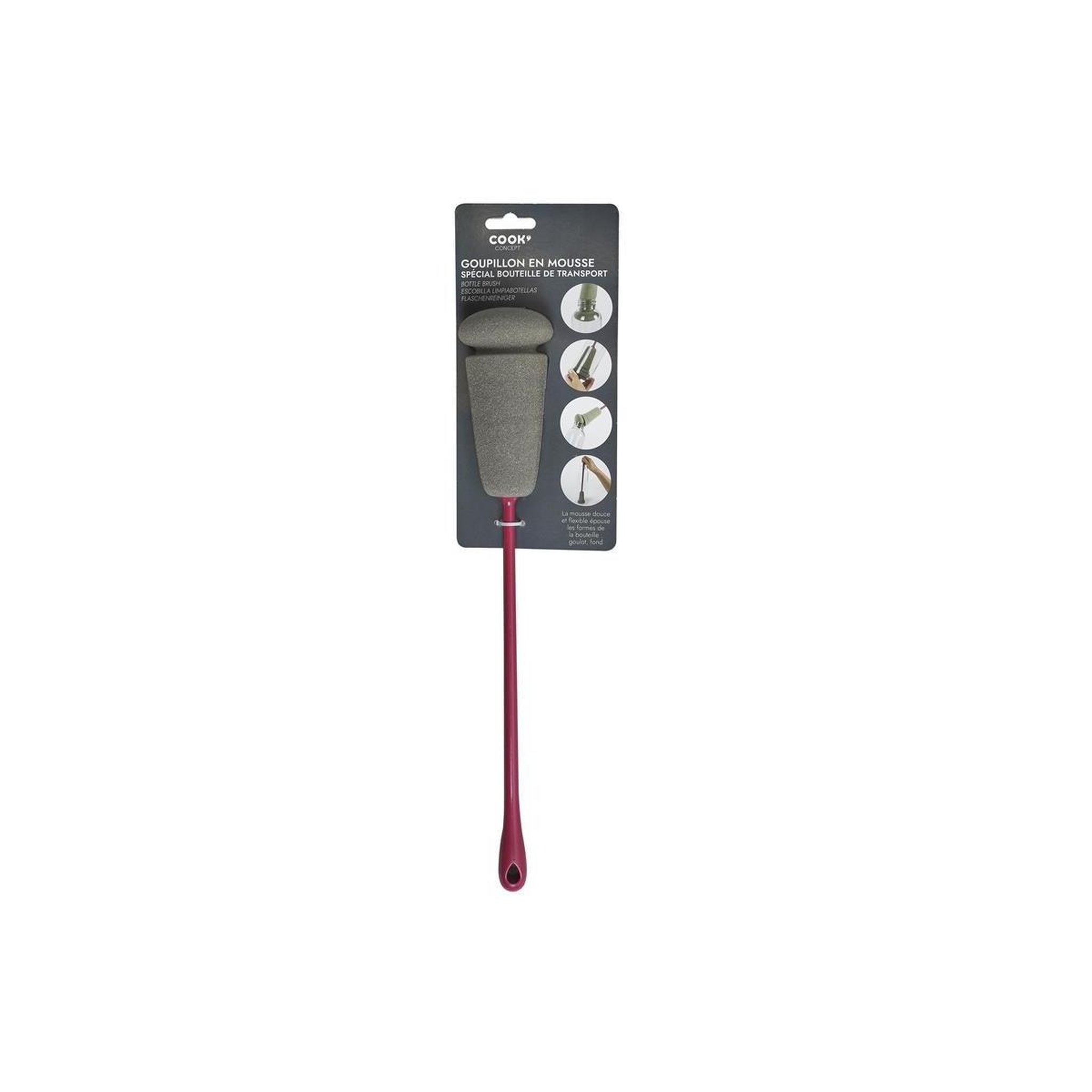 Voir la diapositive 3 : COOK CONCEPT Goupillon de nettoyage  spécial bouteille  34cm rouge