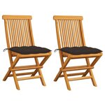 VIDAXL Chaises de jardin et coussins taupe lot de 2 Bois teck massif