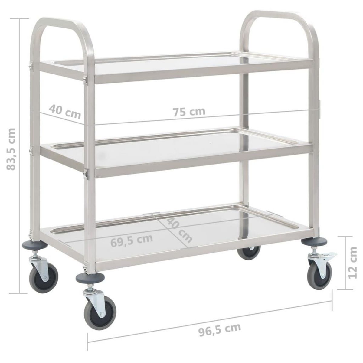 VIDAXL Chariot de cuisine a 3 niveaux 95x45x83,5 cm Acier inoxydable