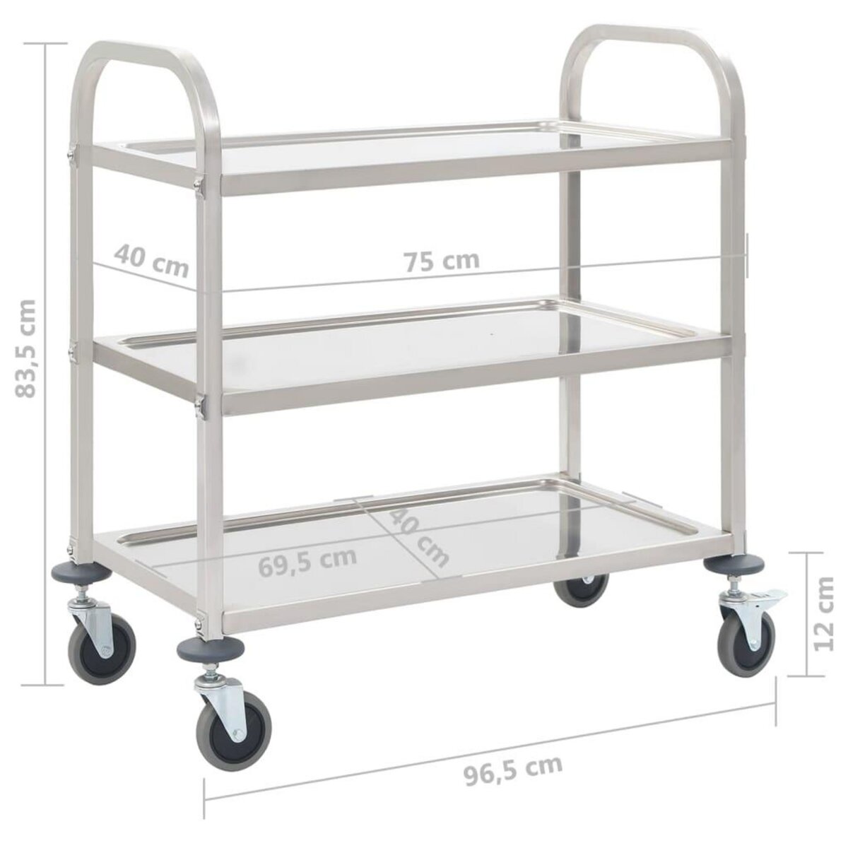 VIDAXL Chariot de cuisine a 3 niveaux 95x45x83,5 cm Acier inoxydable