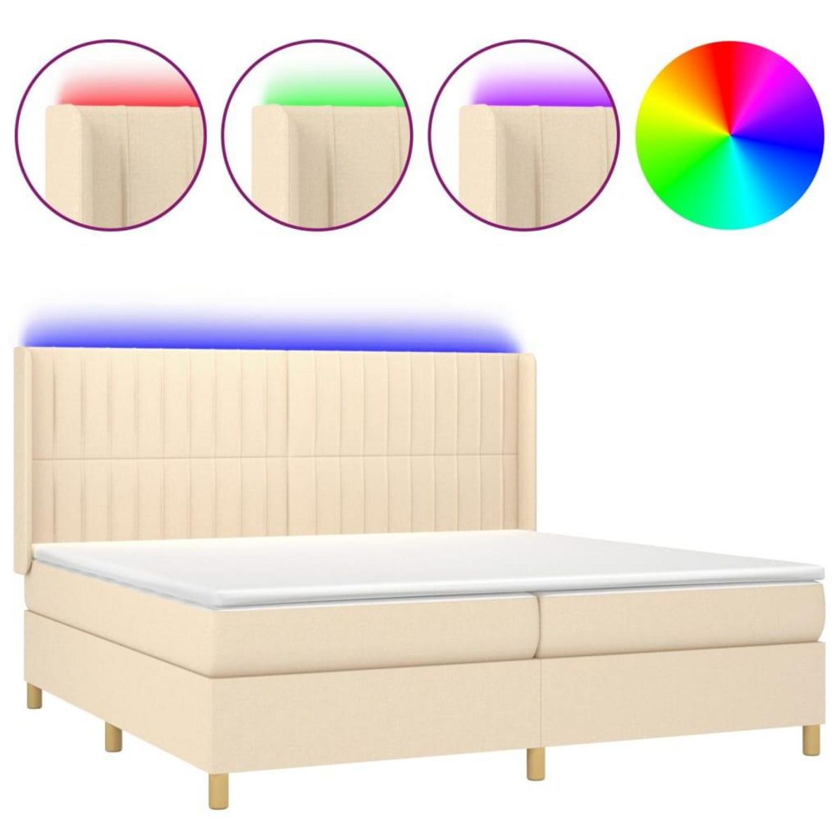 VIDAXL Sommier a lattes de lit matelas et LED Creme 200x200 cm Tissu