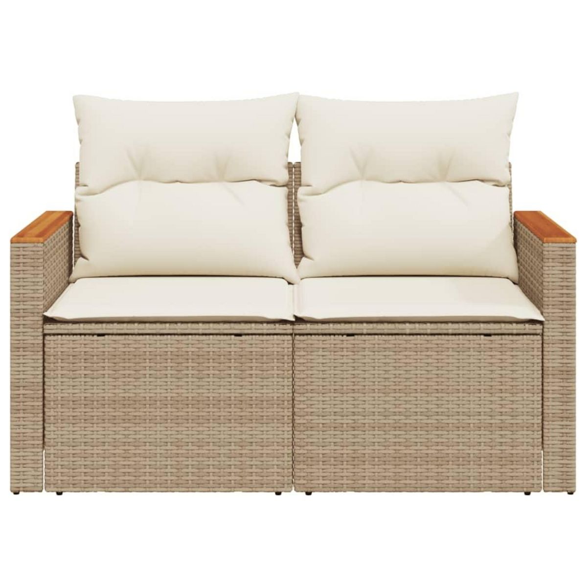 VIDAXL Canape de jardin avec coussins 2 places beige resine tressee