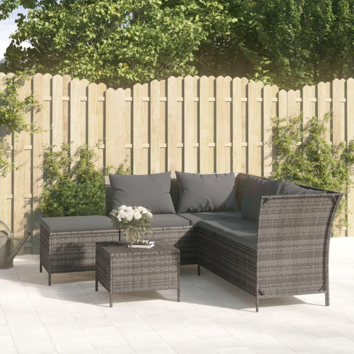 VIDAXL Salon de jardin 4 pcs avec coussins Gris Resine tressee