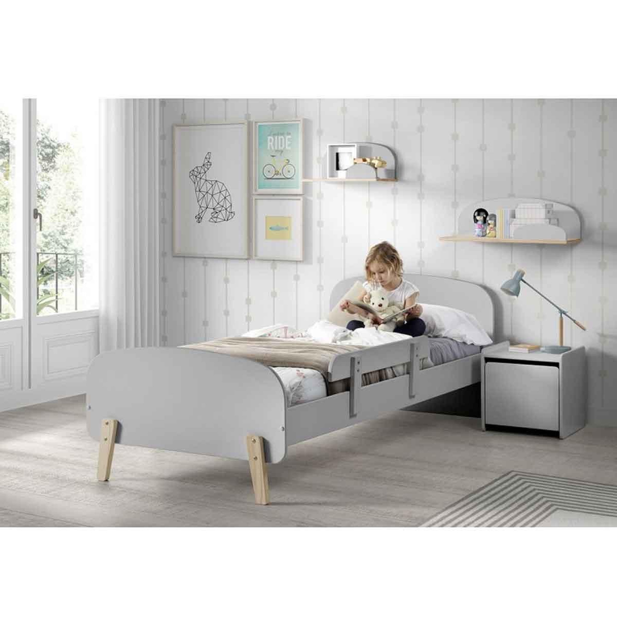 Voir la diapositive 2 : Paris Prix Table de chevet enfant  kiddy  40cm gris