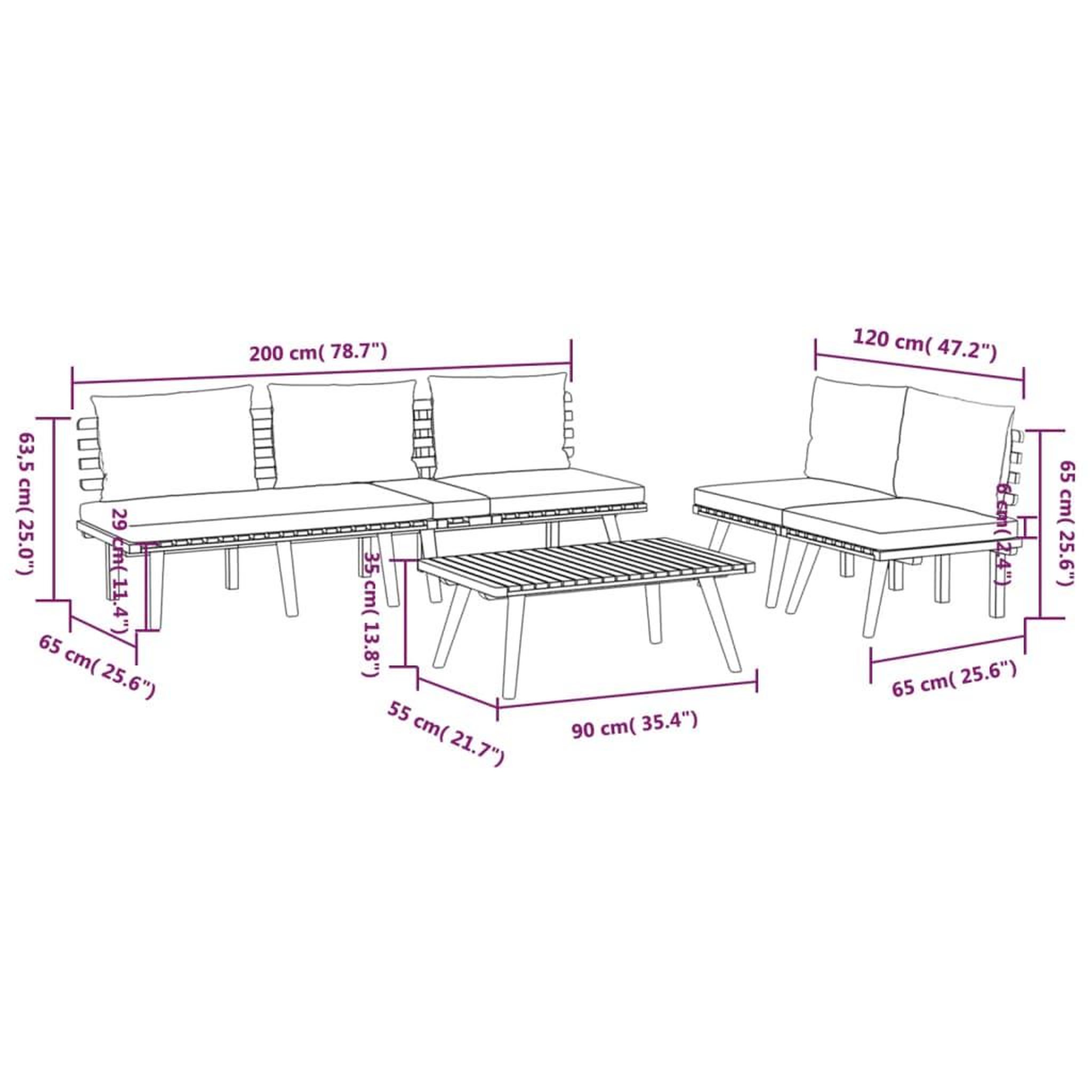 Voir la diapositive 6 : VIDAXL Salon de jardin 4 pcs avec coussins Bois d'acacia solide