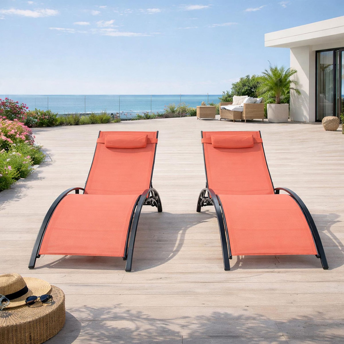 CONCEPT USINE Lot de 2 transats ajustables noir et terracota CALI