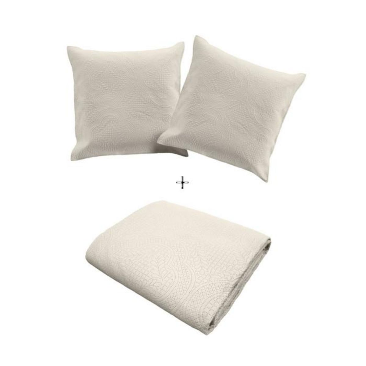 Paris Prix Couvre-Lit & 2 Housses de Coussin  Romane  220x240cm Naturel