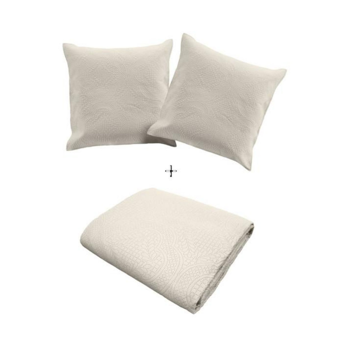 Paris Prix Couvre-Lit & 2 Housses de Coussin  Romane  220x240cm Naturel