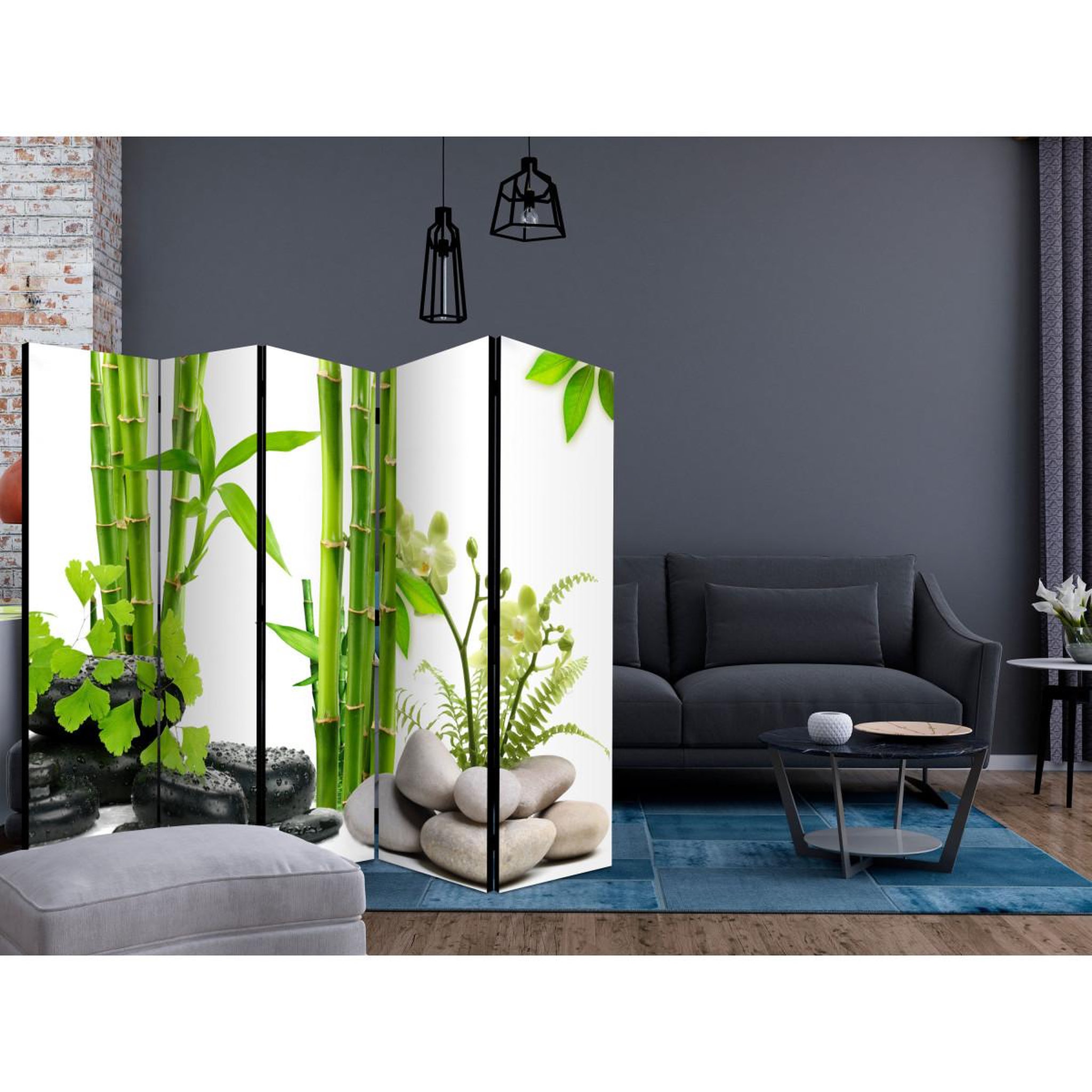 Voir la diapositive 2 : Paris Prix Paravent 5 volets  bamboos & stones  172x225cm