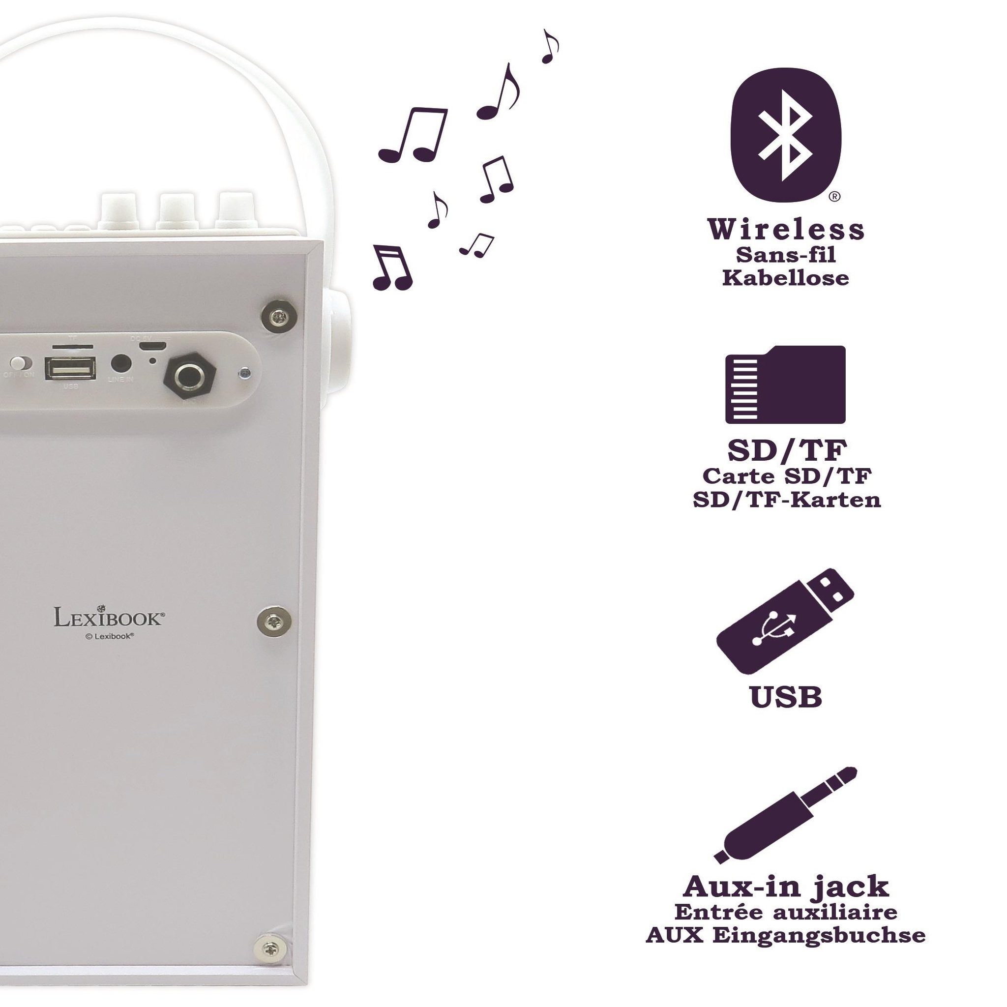 Voir la diapositive 2 : Lexibook Enceinte Bluetooth portable avec micro et effets lumineux iParty