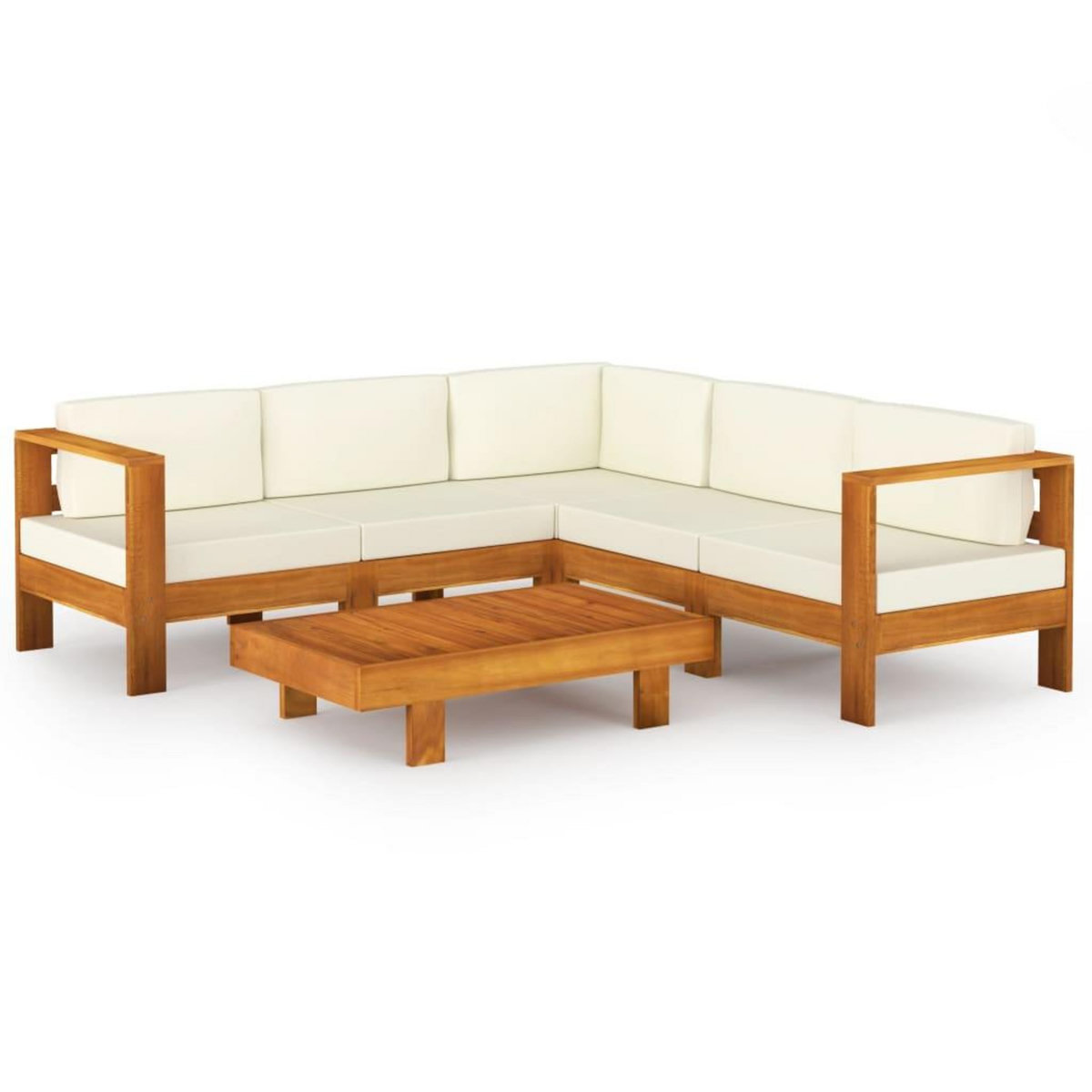 VIDAXL Salon de jardin 6 pcs avec coussins blanc creme Bois d'acacia